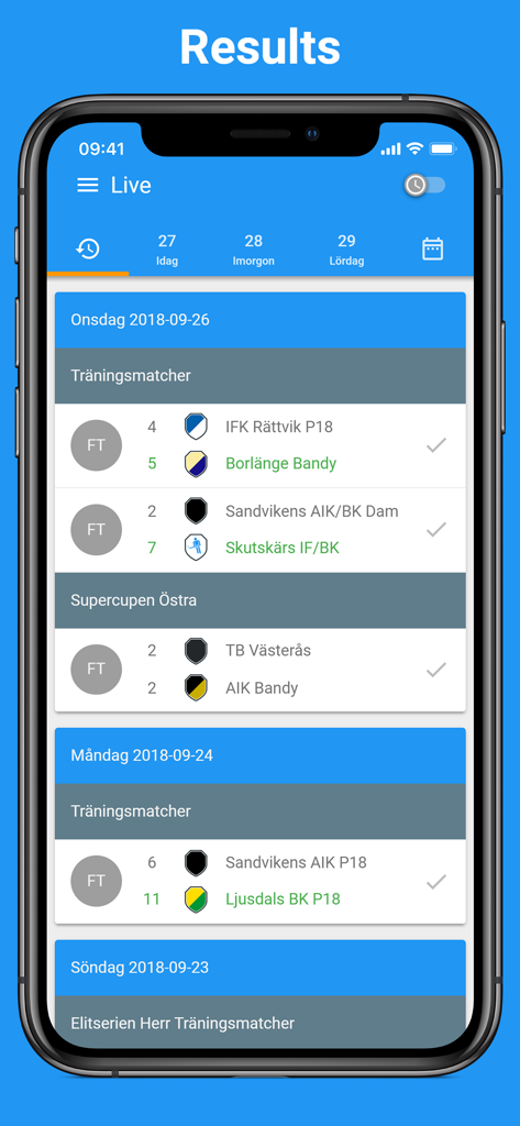 Bandygrytan - Bandygrytan app screenshot showing a list of Swedish bandy match results and scores