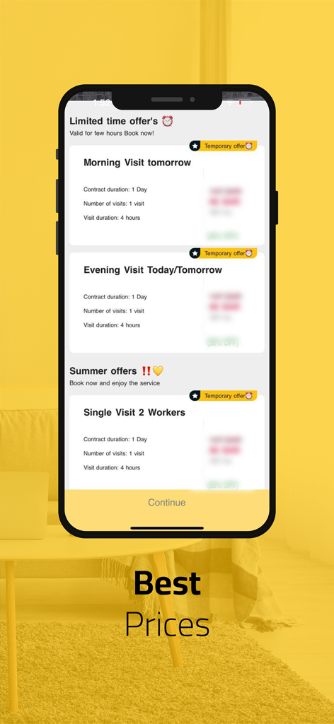 B8ak بيتك - Home Services App - B8ak Mobile-App-Bildschirm mit zeitlich begrenzten Rabatten und Servicebesuchs-Paketen.