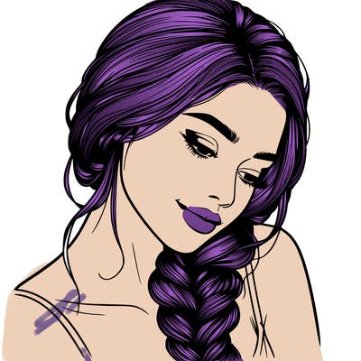 realistic woman braiding her hair