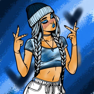 realistic teenage girl with braids and a beanie and crop top doing 🫶🏼