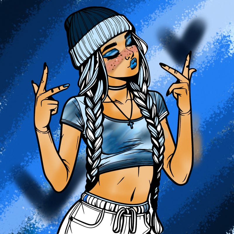 realistic teenage girl with braids and a beanie and crop top doing 🫶🏼