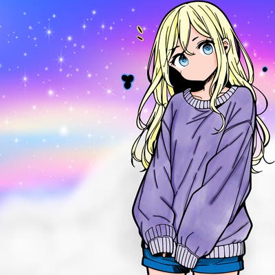 manga teen girl  in a sweater and baggy pants