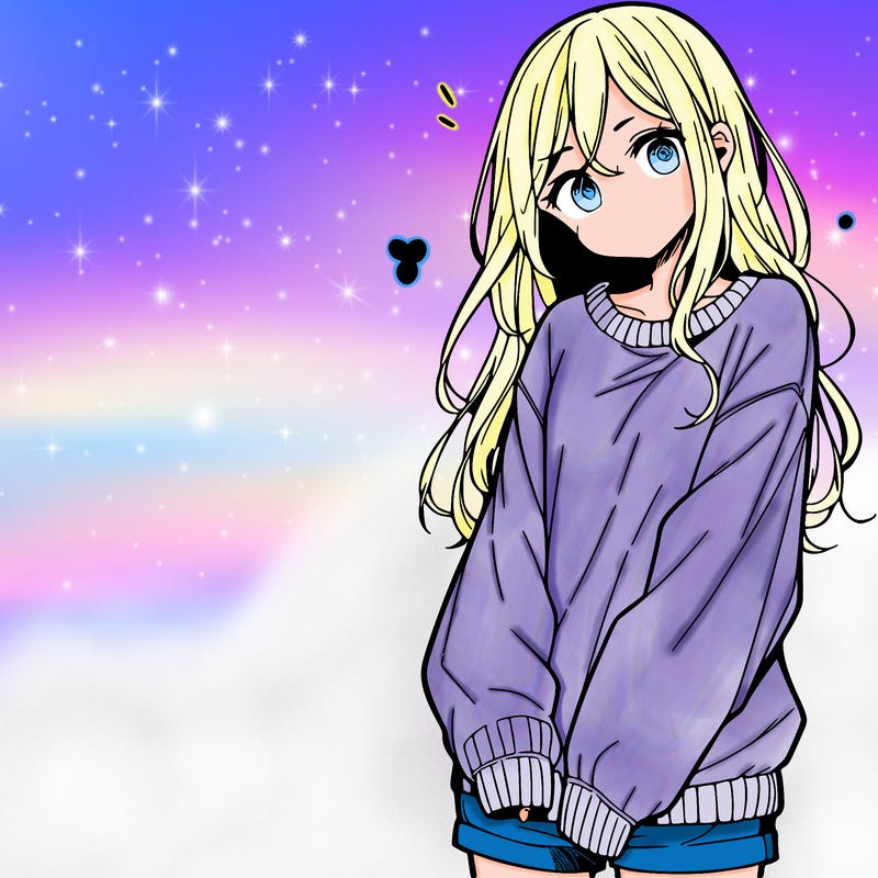 manga teen girl  in a sweater and baggy pants