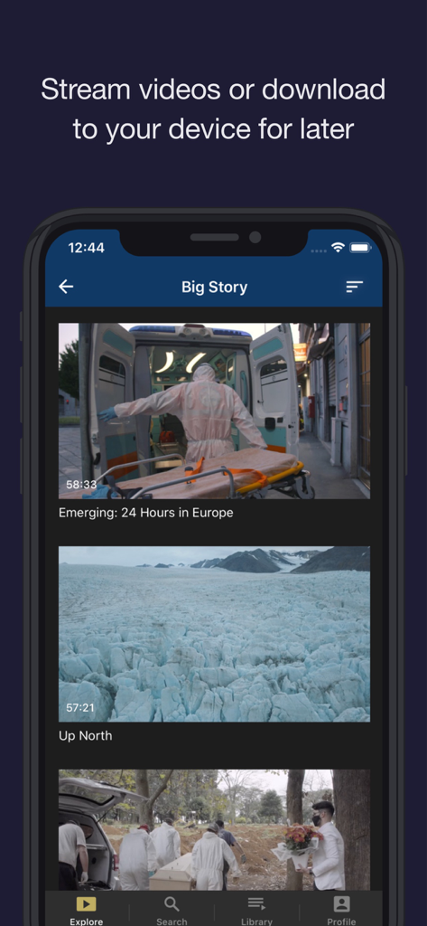 CGTN Now - CGTN Now mobile app interface showing a selection of news videos for streaming and downloading