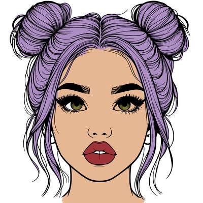 realistic girl with two buns on her hair and lips
