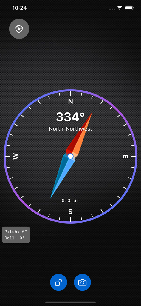 Compass XXL - Digital compass interface from the Compass XXL app showing a heading of 334 degrees north northwest.
