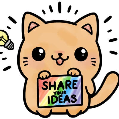 a cute cat saying share your ideas