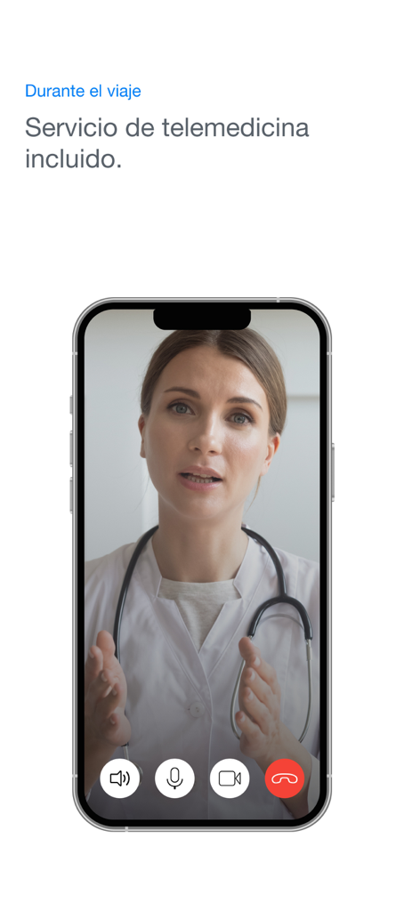 Intermundial - Smartphone screen displaying a telemedicine video call with a doctor during a trip