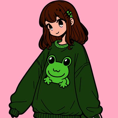 girl wearing frogging sweatshirt