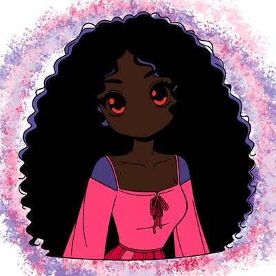 a black anime girl with long afro hair