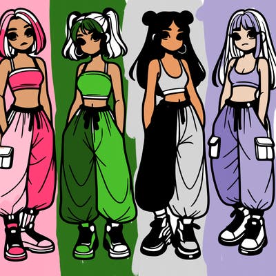 girls with crop top with baggy pants