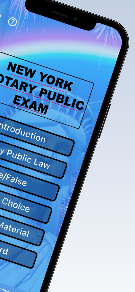 NY Notary Public Study App - Main menu screen of the NY Notary Public Study App