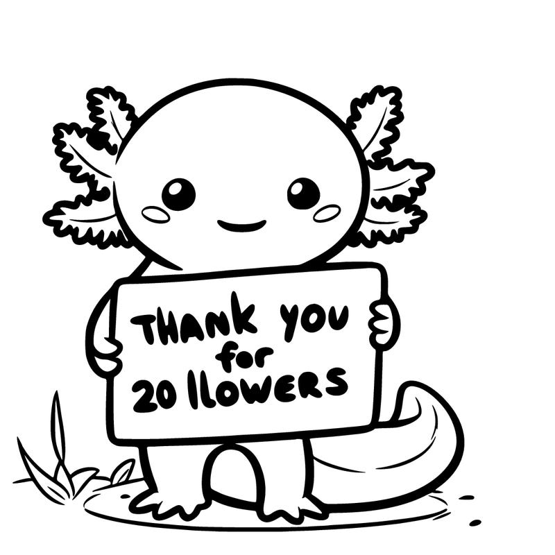 and axolotl with a sign that says thank you for 20 followers animated super cute