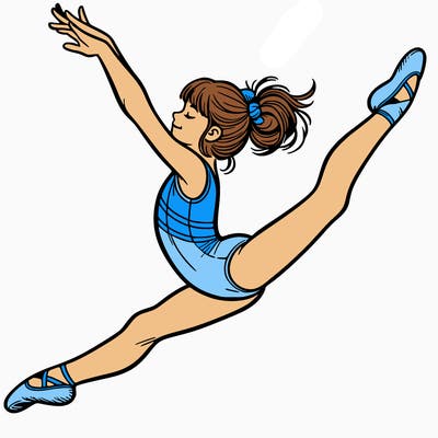 girl gymnast doing split jump