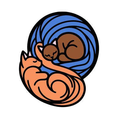 abstract art designed cat curled in a ball seeing reflection of itself