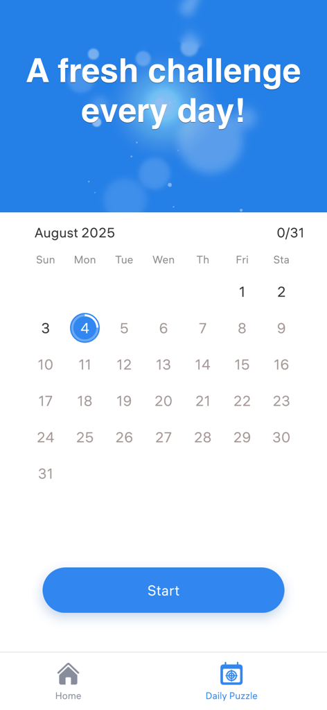 Sumplete: Logic Number Puzzle - Daily challenge calendar screen in the Sumplete logic number puzzle app