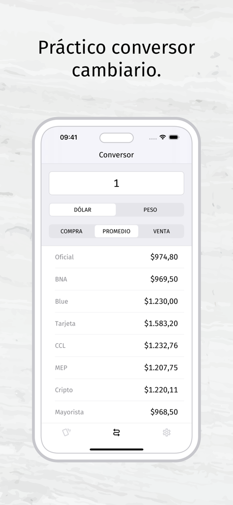Ámbito Dólar - Currency converter screen in Ambito Dolar app displaying Argentine exchange rates
