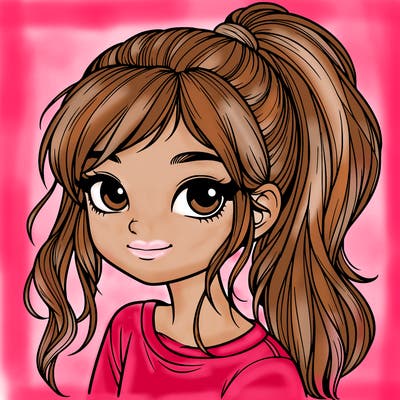 realistic girl with ponytail