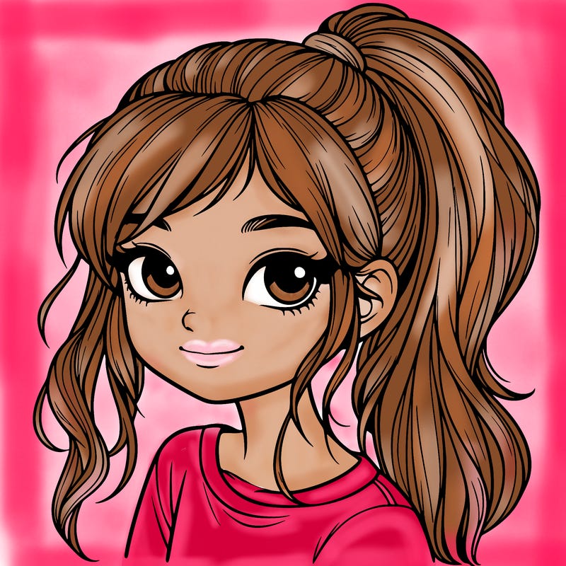 realistic girl with ponytail