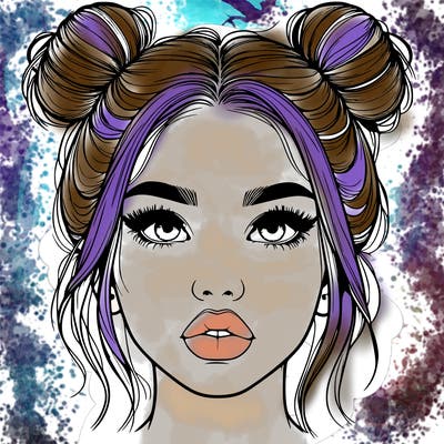 realistic girl with two buns on her hair and lips
