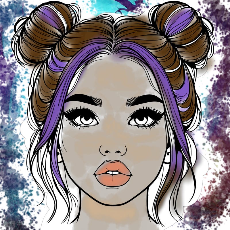 realistic girl with two buns on her hair and lips