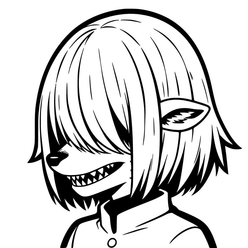 sharp teeth deer man with bob haircut