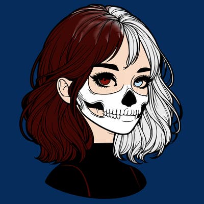 realistic girl with skull