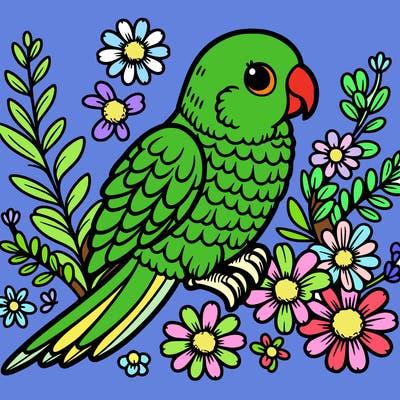 quaker parrot and flowers