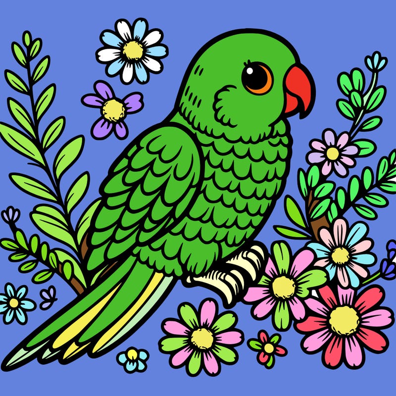 quaker parrot and flowers