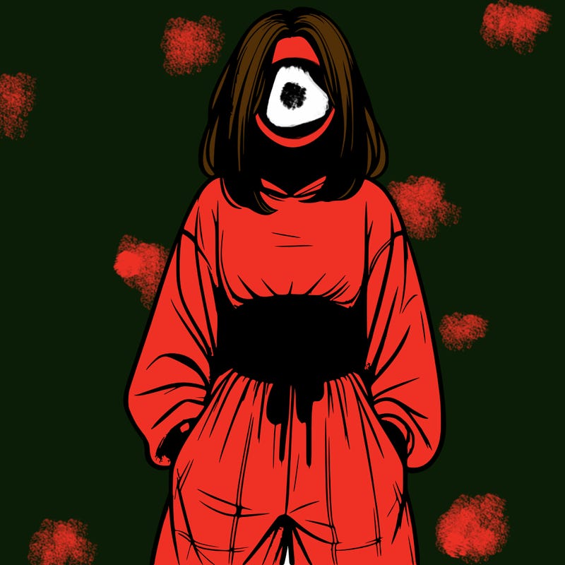 realistic girl faceless with baggy pants and a crop top