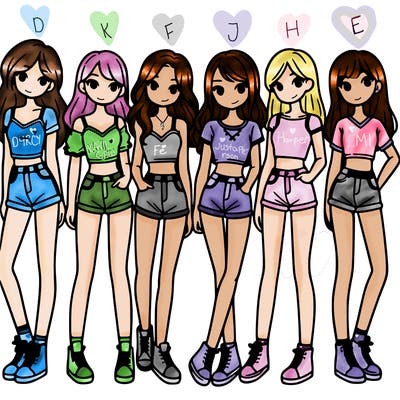 a group of girls wearing crop tops and shorts