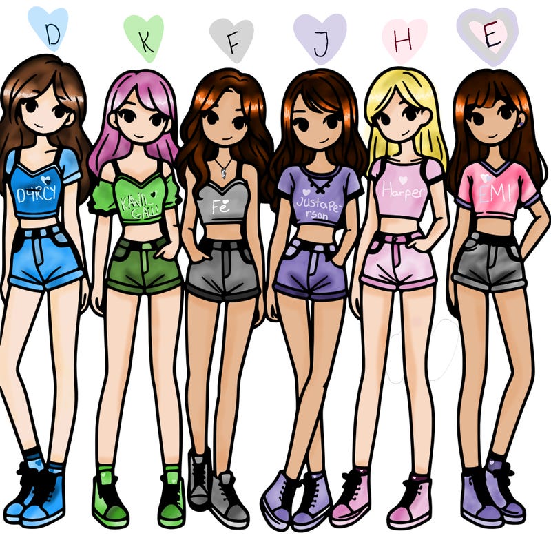 a group of girls wearing crop tops and shorts