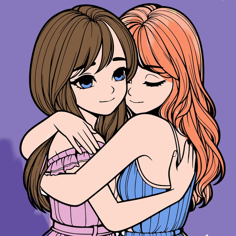 realistic girls hugging