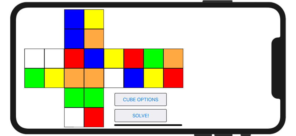 Interface do aplicativo Resolvedor de Cubo de Bolso mostrando a grade de entrada de cores para um cubo 2x2