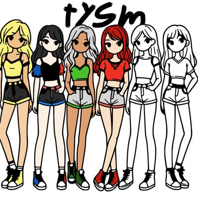 a group of girls wearing crop tops and shorts