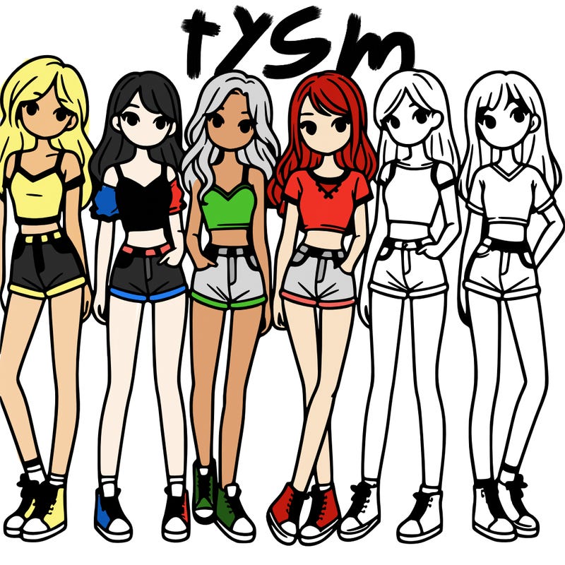 a group of girls wearing crop tops and shorts