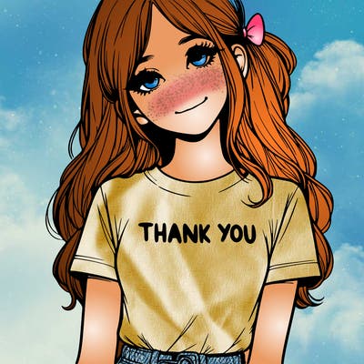 pretty realistic girl with thank you t-shirt