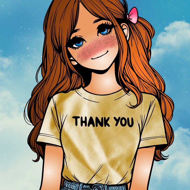 pretty realistic girl with thank you t-shirt