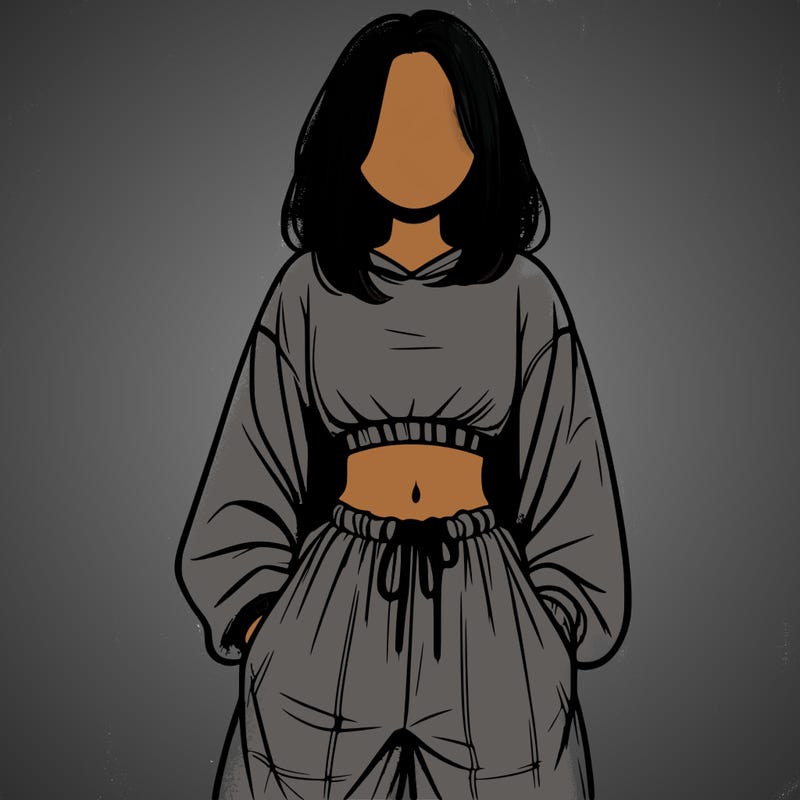 realistic girl faceless with baggy pants and a crop top