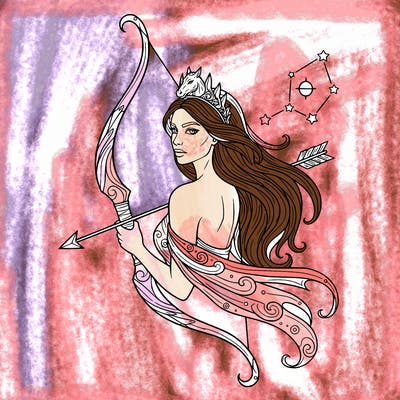 beautiful goddess, sagittarius zodiac sign, head to shoulders