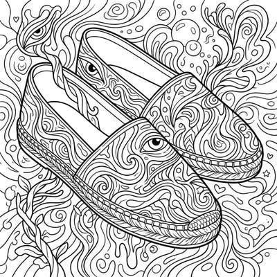 Immerse yourself in a world of vibrant imagination with this unique espadrilles coloring page, featuring intricate psychedelic patterns and eye-catching details. This design offers a wonderfully trippy escape, perfect for those who enjoy surreal artistry and a touch of fashion.
