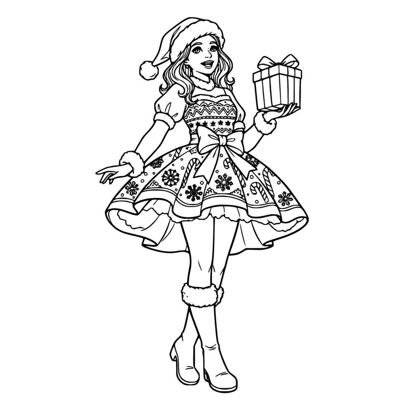 christmas teenage  girl in pretty  outfit realistic