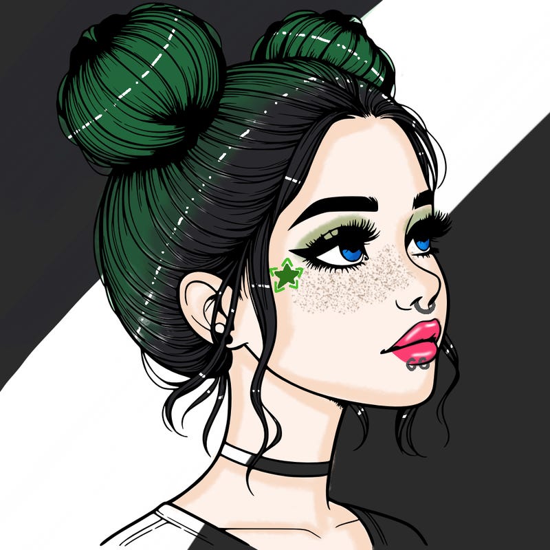 realistic girl with buns on the top of her head