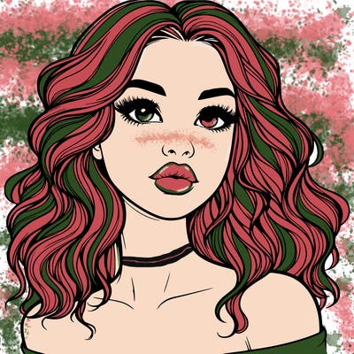 realistic girl with wavy hair and lips