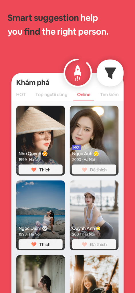 YmeetMe app interface showing verified user profiles for Vietnamese dating