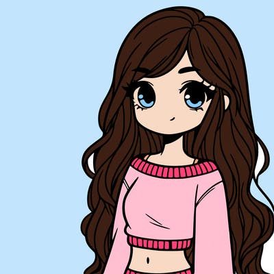 girl with long hair and a crop top with a sweater