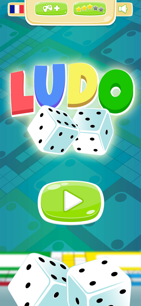 Ludo star : super dice game - Tela principal do jogo Ludo Star com um grande botão de jogar e dados brancos