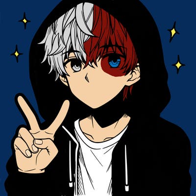 teenage manga boy in a hoodie, doing ✌