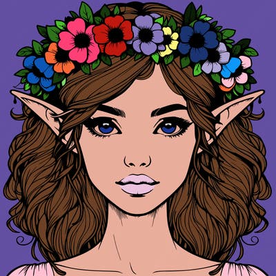 realistic female elf with flower crown