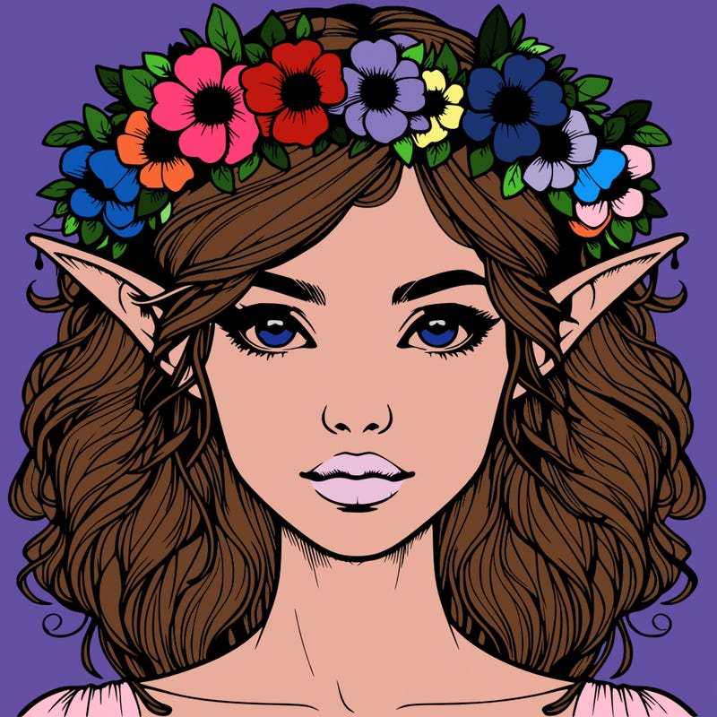 realistic female elf with flower crown